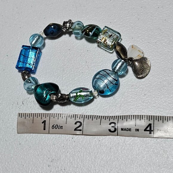 Handmade Glass Bead Charm Bracelet Ocean Themed Sea Life Beach Core Jewelry - Picture 7 of 7